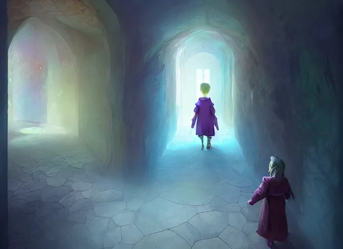 Image similar to a child walks through a hallway into dreams, fantastical surreal art, digital painting by dan volbert and mandy jurgens and deiv calviz and lim chuan shin