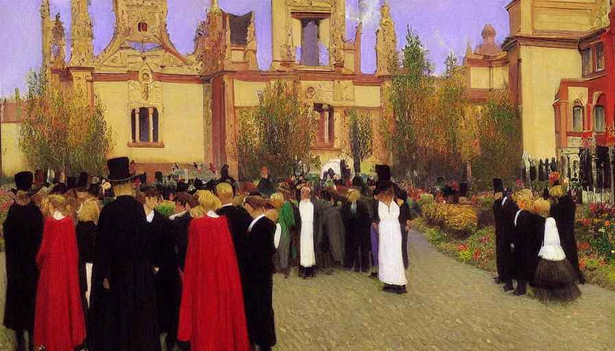 Image similar to a masterpiece painting of a funeral by santiago rusinol