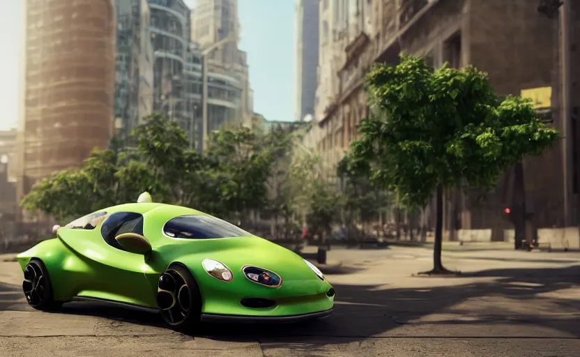 Image similar to a avocado car, hyperrealistic, concept art, octane render, unreal engine 5, trending on artstation, high quality, highly detailed, 8 k hdr, product photo, centered, ny background, soft lighting, path traced, low contrast, high coherence, symmetrical