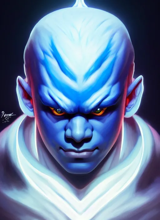 Image similar to symmetry!! portrait of blue akuma, street fighter, global illumination!! intricate, elegant, highly detailed, digital painting, artstation, concept art, smooth, sharp focus, illustration, art by artgerm and greg rutkowski and alphonse mucha