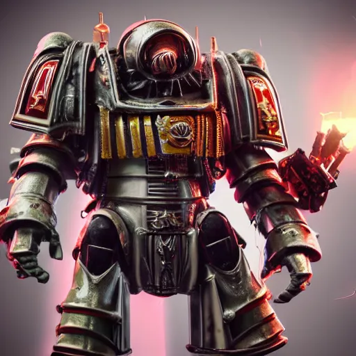 Image similar to donald j trump in a space hulk from warhammer 4 0 k darktide : : octane render, unreal engine 5, cinematic lighting