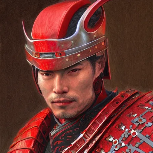 Image similar to samurai warrior with red armor as a d&d character, portrait art by Donato Giancola and James Gurney, digital art, trending on artstation