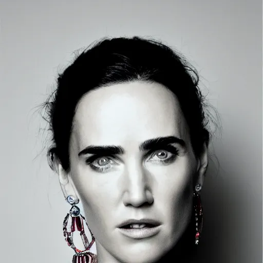 Prompt: portrait of Jennifer Connelly in the style of Mario Testino, cover photo, detailed, 82 mm sigma art, close up