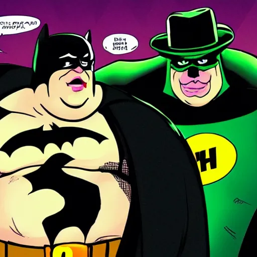 Image similar to obese batman and riddler