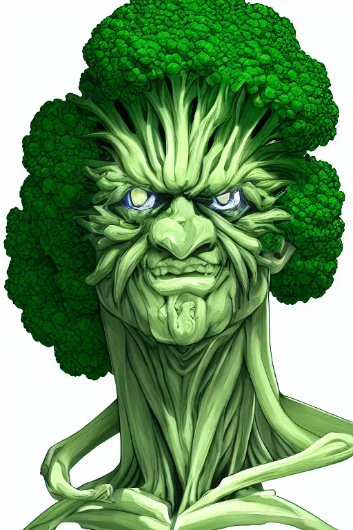 Image similar to a humanoid figure broccoli man, ripped, highly detailed, digital art, sharp focus, trending on art station, anime art style