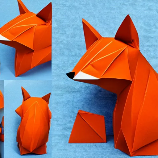 Image similar to cardboard cutout of a fox, origami, realistic, photorealistic, studio lighting, cute, 4k, 8k, made of paper,