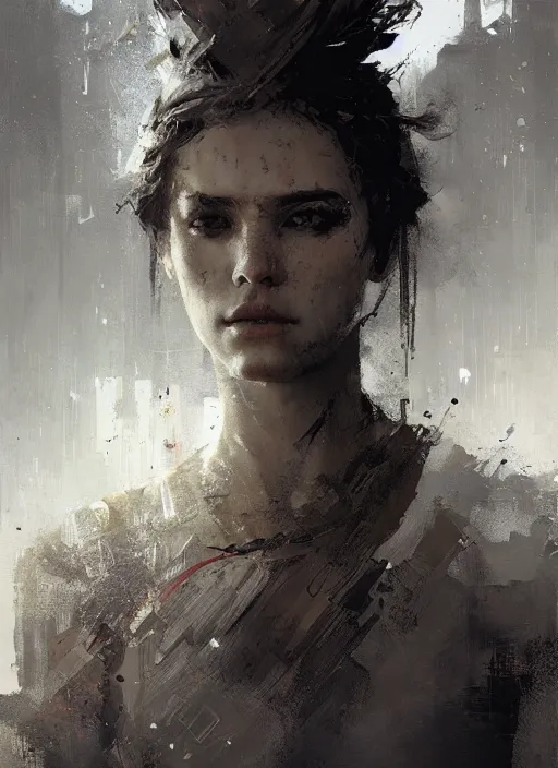 Prompt: female warrior girl, beautiful face, rule of thirds, intricate outfit, spotlight, by greg rutkowski, by jeremy mann, digital painting