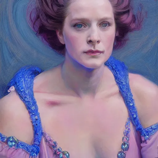 Image similar to portrait of a blue and pink queen by donato giancola.