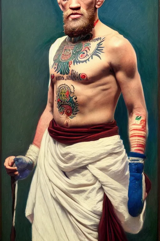 Image similar to full body portrait of conor mcgregor as mahatma gandhi, oil on canvas by william sidney mount, hindu art, great soul, irish folk, trending on artstation