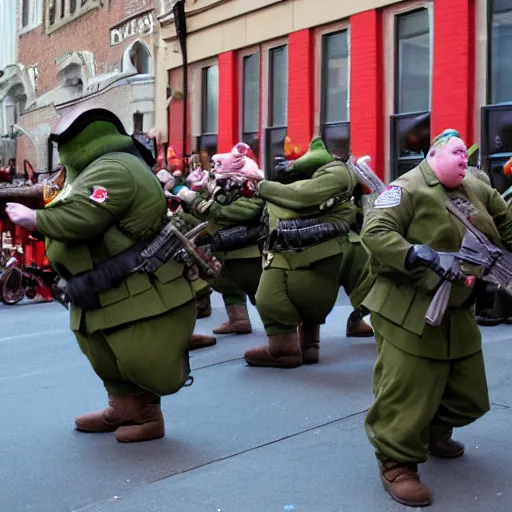 Image similar to fat soldiers, USA war street performers