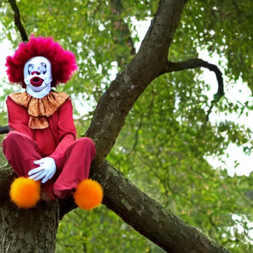 Prompt: clown sitting on a tree