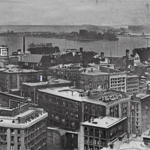 Image similar to balcony view of 1 9 2 5 boston with a broken sky