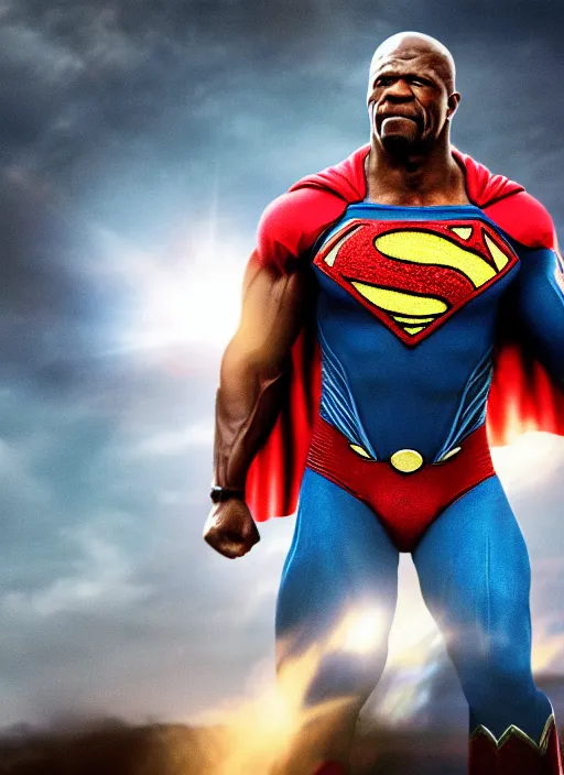 Prompt: film still of Terry Crews as Superman in Superman, 4k