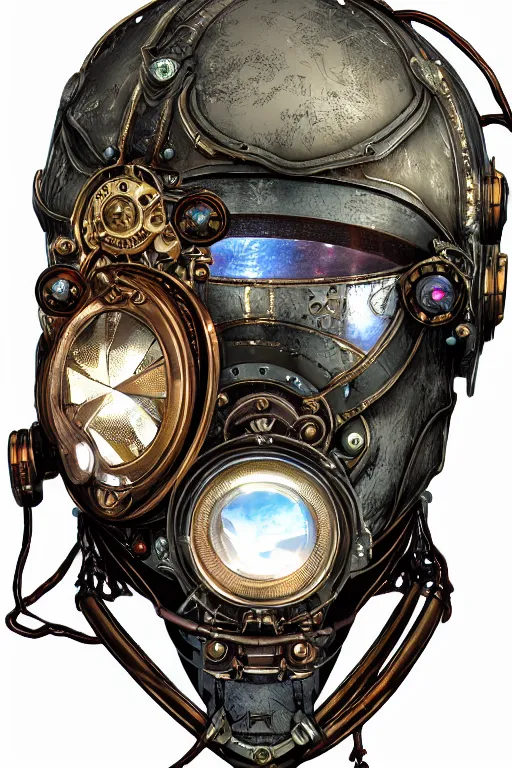 Image similar to steampunk helmet fantasy art mask robot ninja stylized digital illustration sharp focus, elegant intricate digital painting artstation concept art global illumination ray tracing advanced technology chaykin howard and campionpascale and cooke darwyn and davis jack