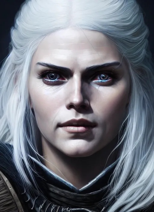 Prompt: closeup portrait shot of cirilla from the witcher 3, scar over left eye, intricate, elegant, highly detailed, centered, digital painting, artstation, concept art, smooth, sharp focus, illustration, artgerm, tomasz alen kopera, peter mohrbacher, donato giancola, joseph christian leyendecker, wlop, boris vallejo