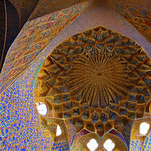 Prompt: psychedelic iranian honeycomb vaulting, muqarnas, photo