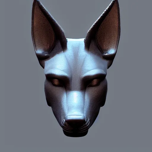 Image similar to anubis, nasus, digital model, head, detailed, beeple, art station, head, colored, perfect lines, symetric