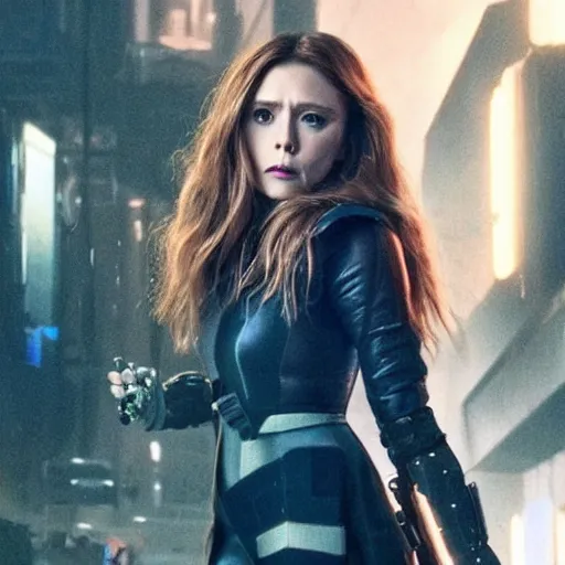 Image similar to cyberpunk elizabeth olsen