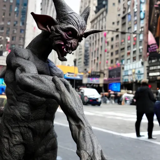 Image similar to photo of hyperealistic goblin in downtown nyc