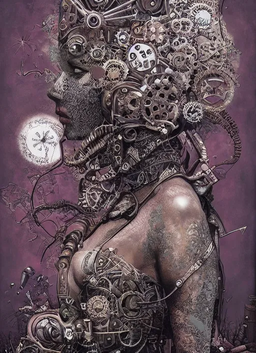 Prompt: Steampunk goddess painting by Dan Hillier, trending on artstation, artstationHD, artstationHQ, 4k, 8k