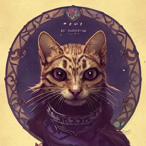 Image similar to A heraldic prince kitty cat with big cute eyes, D&D, fantasy, intricate, cinematic lighting, highly detailed, digital painting, artstation, concept art, smooth, sharp focus, illustration, art by Akihiko Yoshida, Greg Rutkowski and Alphonse Mucha