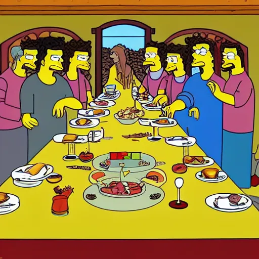 Image similar to the last supper in the style of the simpsons