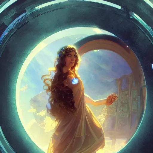 Image similar to a young and powerful goddess trapped in a dome, bubble, prisoner, panicking, lightning, energy bursts, highly detailed, digital painting, artstation, concept art, sharp focus, cinematic lighting, illustration, art by artgerm and greg rutkowski, alphonse mucha, cgsociety