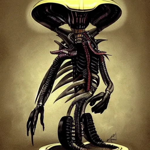 Prompt: portrait of a xenomorph from 'Alien' wearing a Pittsburgh Steelers football helmet