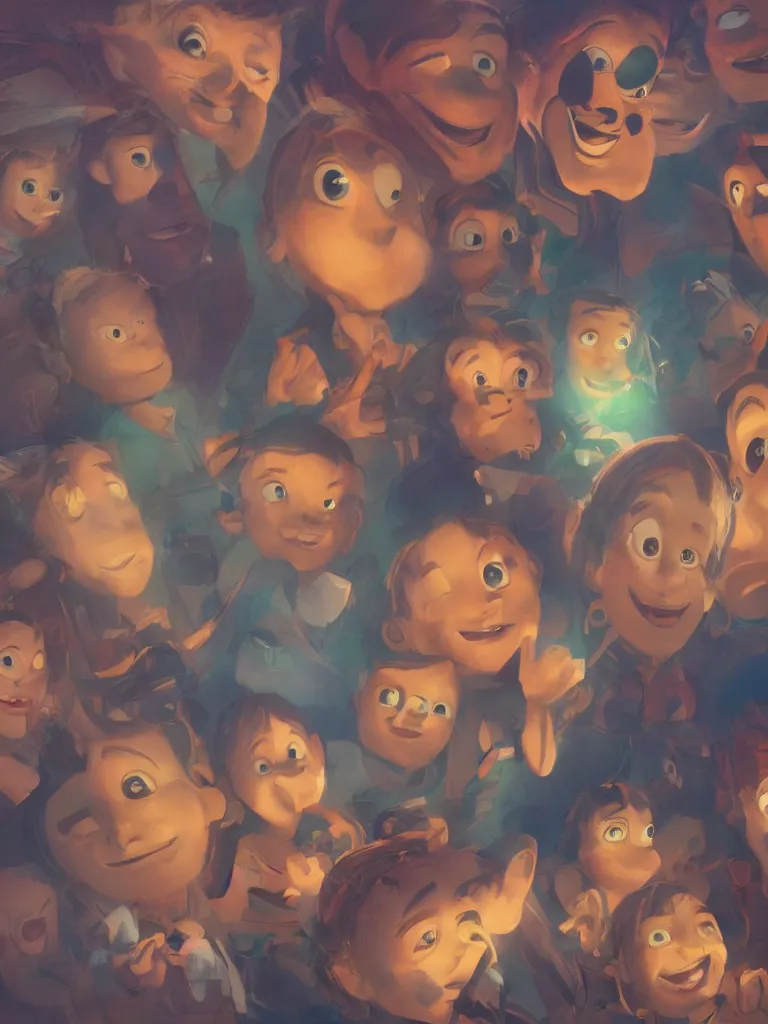 Image similar to happy faces filling the screen, by disney concept artists, blunt borders, rule of thirds, beautiful light