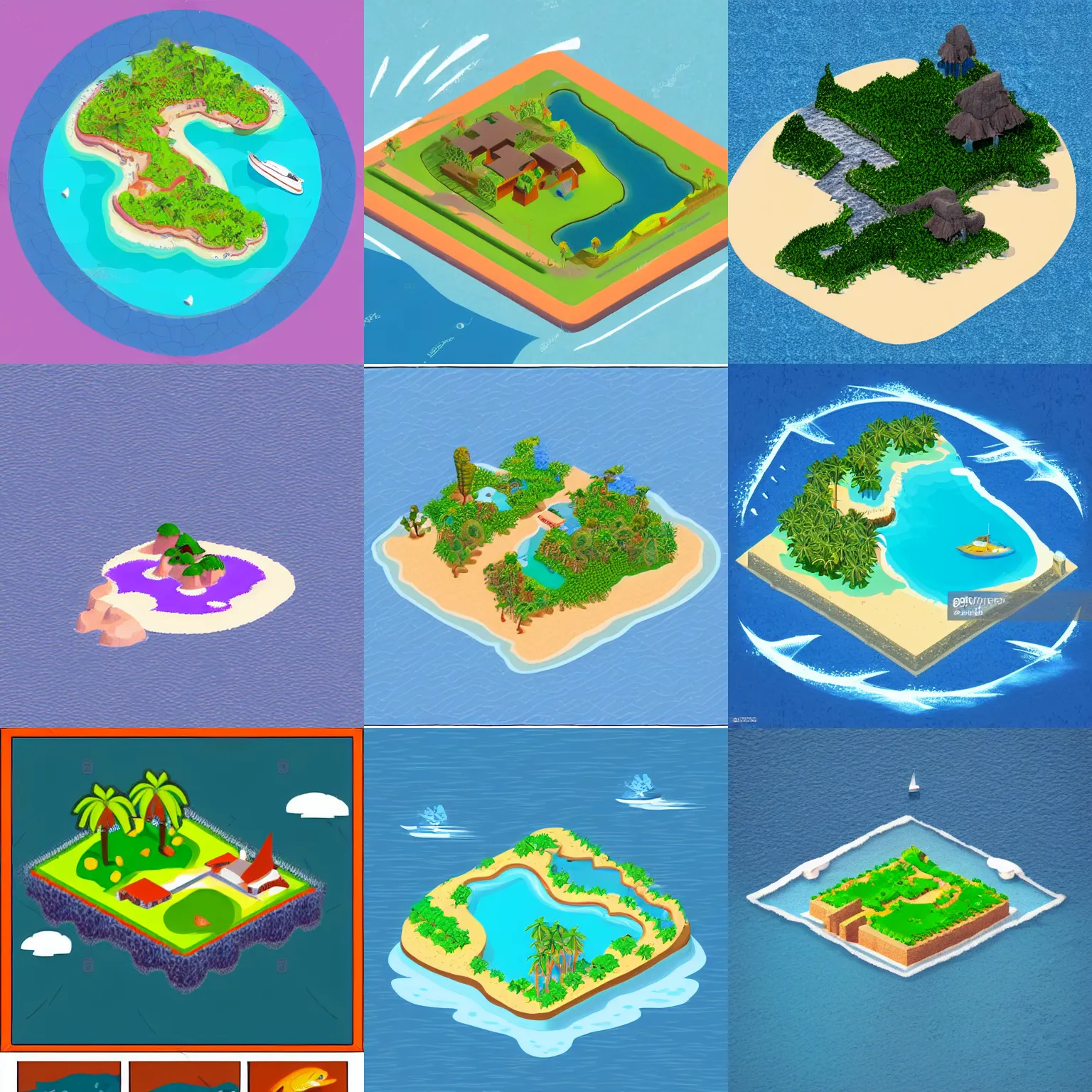 Prompt: small isometric island in the ocean