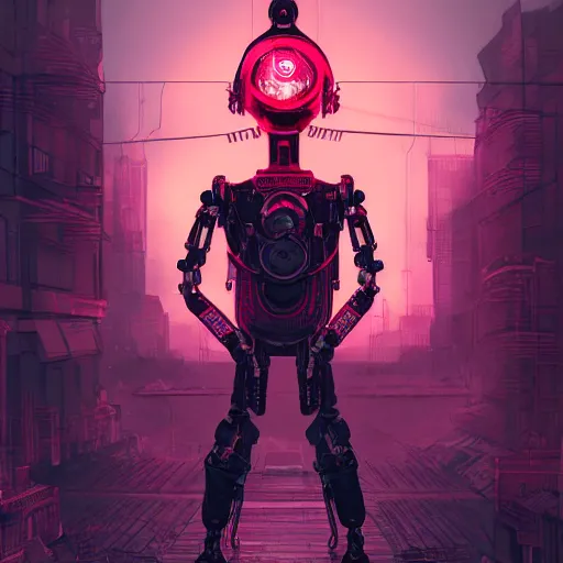 Image similar to male character with short white hair, has a singular robotic arm, city in background, neonpunk, dystopian, scifi, intricate, detailed red lighting, digital art, trending on artstation