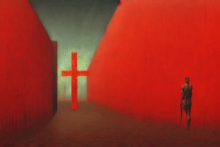 Image similar to only with red, caesar after war, a red tiger, in hoc signo vinces, rome in background, an ancient path, in the style of beksinski, part by hopper, part by rodcenko, part by hofbauer, intricate composition, red by caravaggio, insanely quality, highly detailed, masterpiece, red light, artstation