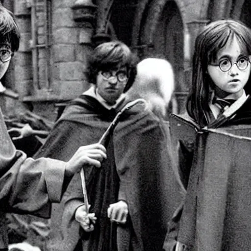 Image similar to a still from a Harry Potter movie made in the 1960s