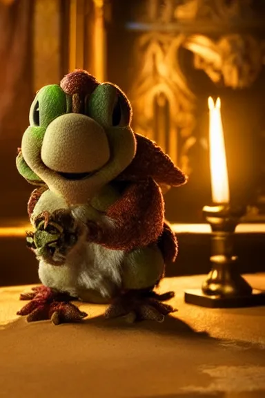 Image similar to very very intricate photorealistic photo of yoshi in an episode of game of thrones, photo is in focus with detailed atmospheric lighting, award - winning details