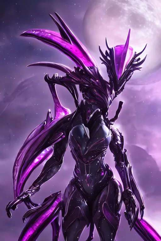 Image similar to galactic hyperdetailed elegant beautiful stunning giantess anthropomorphic mecha saryn prime female dragon goddess, sharp spines, sharp metal ears, smooth purple eyes, smooth fuschia skin, silver armor, bigger than galaxy, epic proportions, epic scale, epic size, warframe destiny fanart, furry, dragon art, goddess art, giantess art, octane render