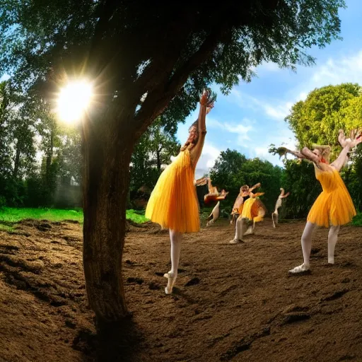 Prompt: tanztheater made of mud and clay, pina baush theater, wide angle with flare,