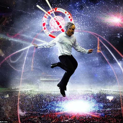 Prompt: close photograph, jose mourinho jumping in the sky shooting lasers, beautiful picture