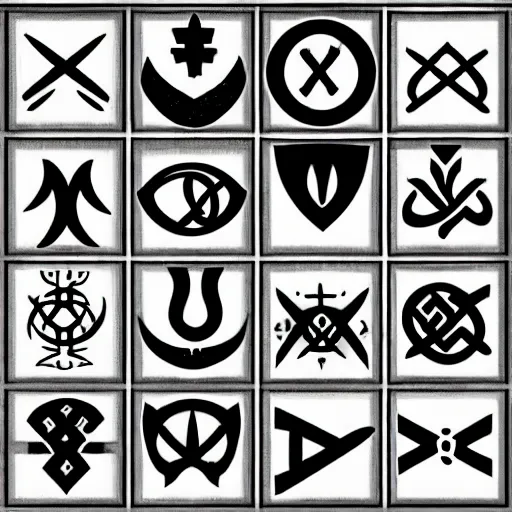 Image similar to a set of rune symbols, futuristic, ethereal, magic