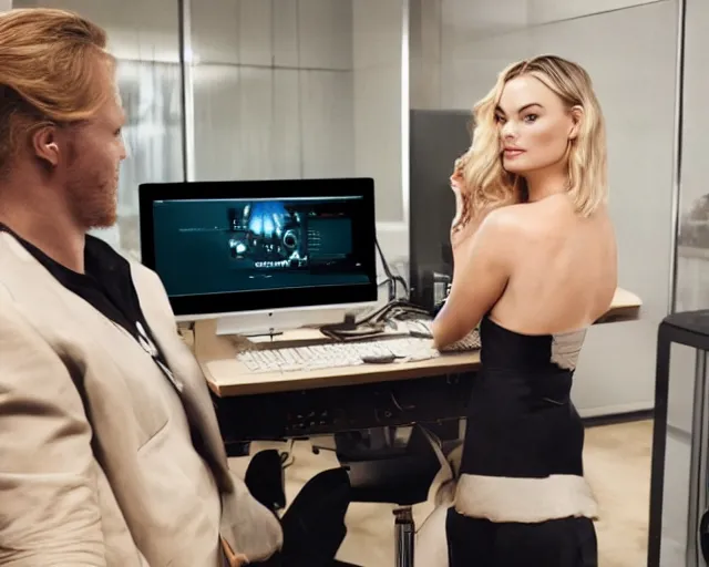 Image similar to sp - 4 0 4 audio sampling workstation being used by margot robbie, award winning product advertising still, 4 k 8 k 1 6 k