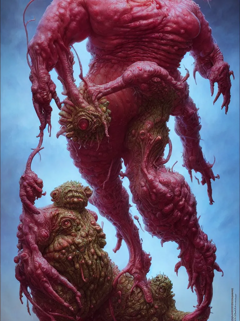 Image similar to hyperrealistic rendering, fat smooth cronenberg flesh monster final fantasy behemoth by donato giancola and greg rutkowski and wayne barlow and zdzisław beksinski, eyeballs, product photography, action figure, sofubi, studio lighting, colored gels, colored background