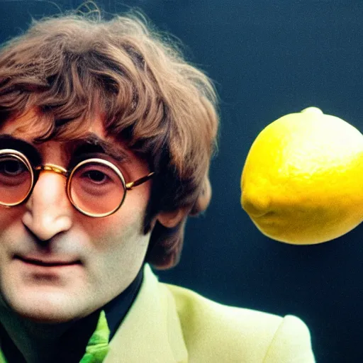 Image similar to john lennon in a lemon costume