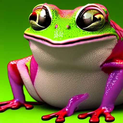 Prompt: a detailed frog made of colorful cotton candy, realistic unreal engine 5