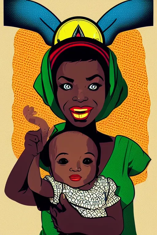 Image similar to mama africa smile to her child!!! pop art, pixel, bioshock, gta chinatown, artgerm, richard hamilton, mimmo rottela, julian opie, aya takano