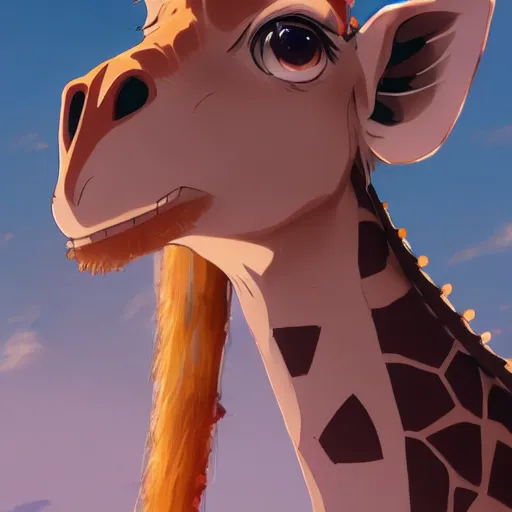 Image similar to a giraffe wearing a dress, illustration concept art anime key visual trending pixiv fanbox by wlop and greg rutkowski and makoto shinkai and studio ghibli and kyoto animation symmetrical facial features