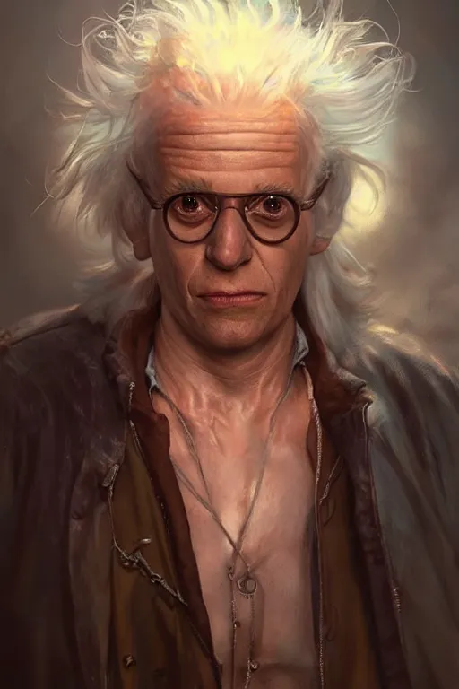 Prompt: character art by bastien lecouffe - deharme, doc emmett brown, absolute chad