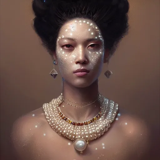 Image similar to a beautiful portrait of a pearl goddess with glittering skin by greg rutkowski and raymond swanland, trending on artstation, ultra realistic digital art