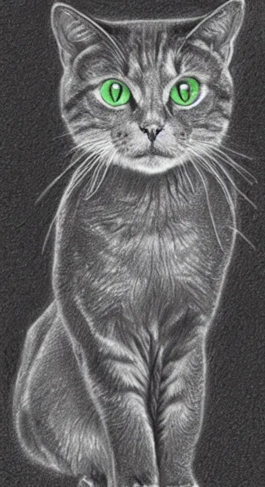 Image similar to highly detailed full body realistic pencil sketch of a beautiful cat with big green eyes in front of the universe