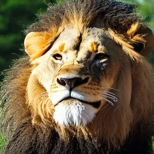 Prompt: lion roaring at the zoo wearing a hat