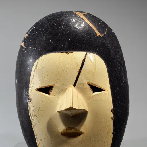 Image similar to Kintsugi marble Mask used in African cultural ceremony, 8k