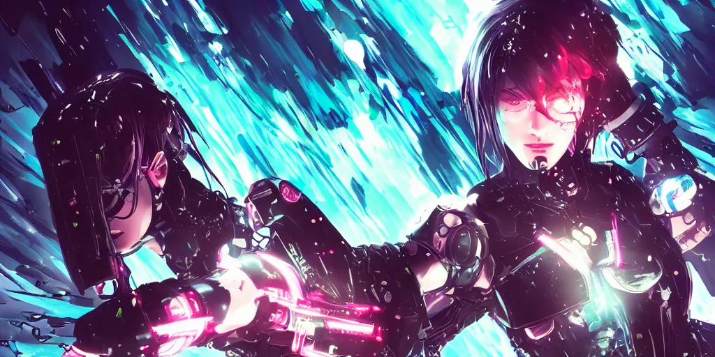 full digital cyberpunk anime!!, shattered cyborg -, Stable Diffusion